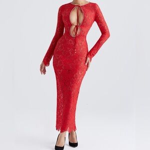 HOUSE OF CB Elegant Red Lace Dress